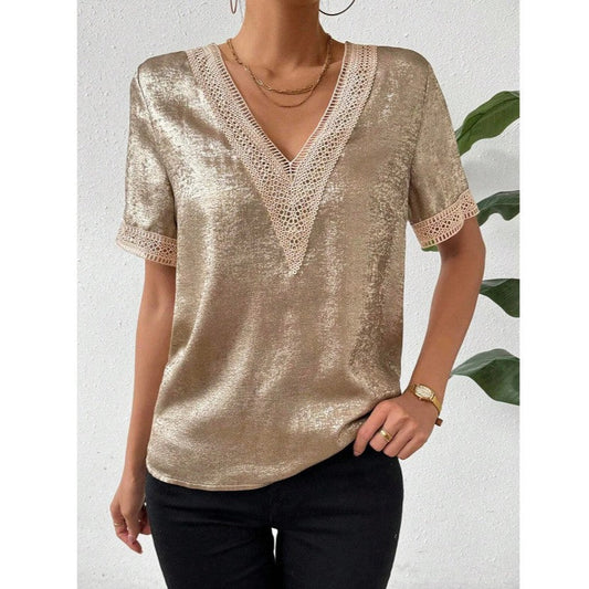 Serene Lace-Trim Short Sleeve Blouse