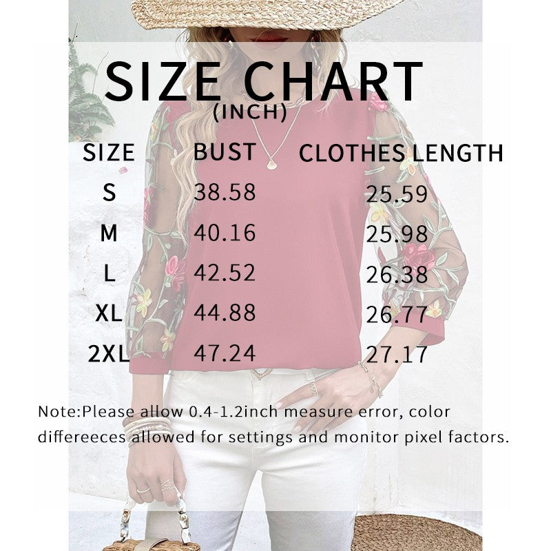 Flora Mesh Puff-Sleeve Embroidered Tee