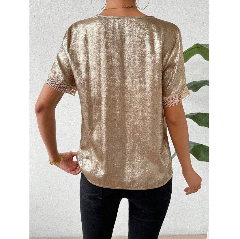 Serene Lace-Trim Short Sleeve Blouse